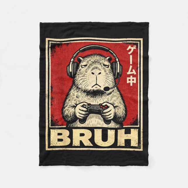 Funny Capybara Gamer Bruh Graphic Tee Men Boys Tee Fleece Blanket (Front)