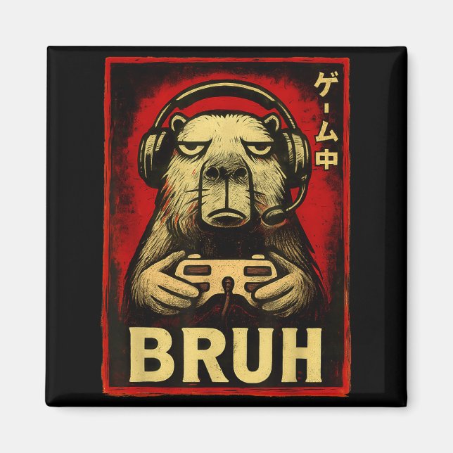 Funny Capybara Gamer Bruh Graphic Tee Men Boys Tee Magnet (Front)