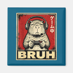 Funny Capybara Gamer Bruh Graphic Tee Men Boys Tee Magnet