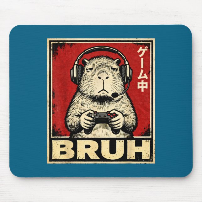 Funny Capybara Gamer Bruh Graphic Tee Men Boys Tee Mouse Mat (Front)