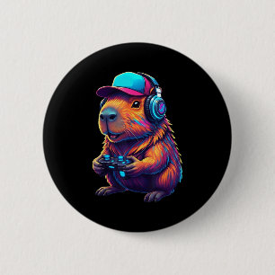Funny Capybara Gamer Gaming Video Games Capybara 6 Cm Round Badge