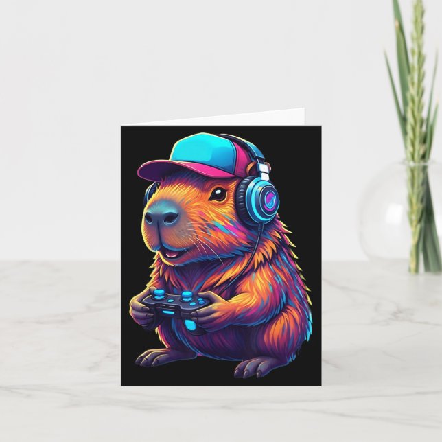 Funny Capybara Gamer Gaming Video Games Capybara  Card (Front)