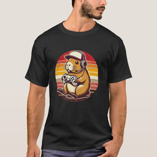 Funny Capybara Gaming Video Games Retro T-Shirt (Front)