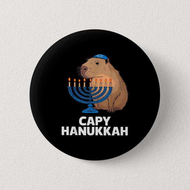 Funny Capybara Happy Hanukkah Chanukah Jewish Men  6 Cm Round Badge (Front)