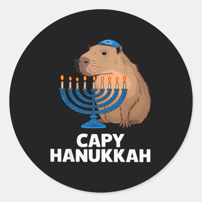 Funny Capybara Happy Hanukkah Chanukah Jewish Men  Classic Round Sticker (Front)