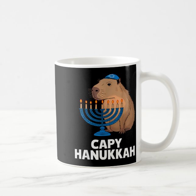 Funny Capybara Happy Hanukkah Chanukah Jewish Men  Coffee Mug (Right)