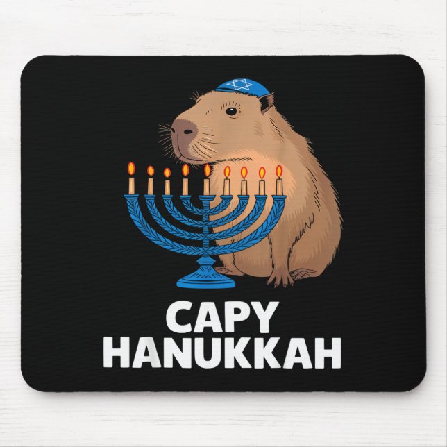 Funny Capybara Happy Hanukkah Chanukah Jewish Men  Mouse Mat (Front)