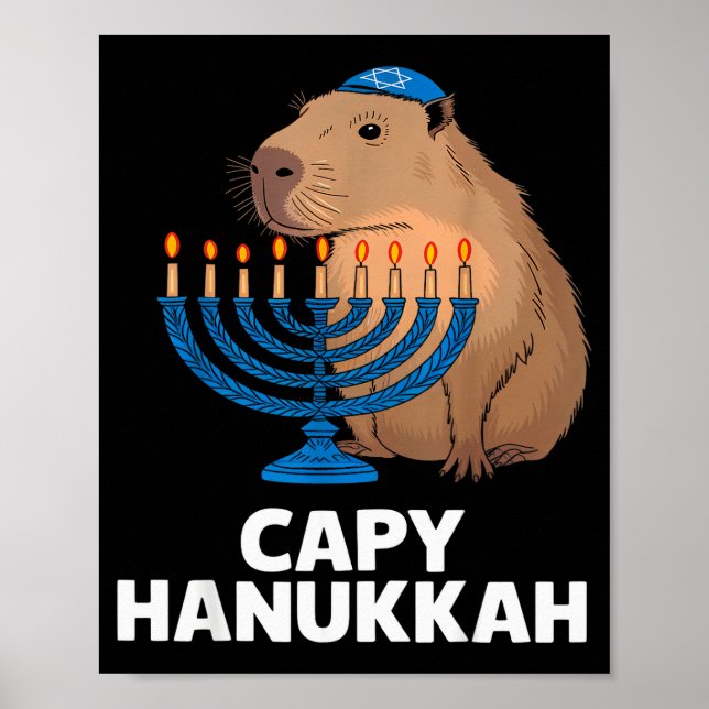 Funny Capybara Happy Hanukkah Chanukah Jewish Men  Poster (Front)