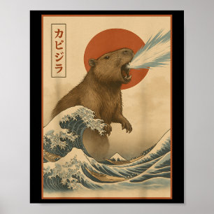 Funny Capybara Japanese Wave Capyzilla Boys Girls  Poster