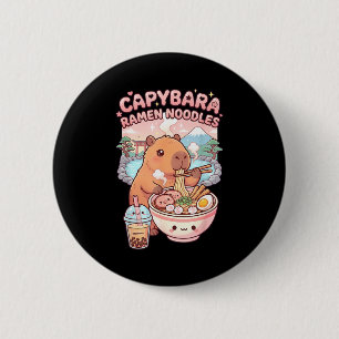 Funny capybara noodle ramen kawaii capybara eating 6 cm round badge