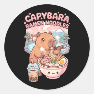 Funny Capybara Noodle Ramen Kawaii Capybara Eating Classic Round Sticker