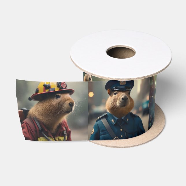Funny Capybara Photo Collage, Satin Ribbon (Spool)
