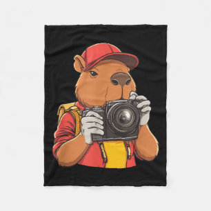 Funny Capybara Photographer Cute Rodent Holding Ca Fleece Blanket