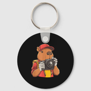 Funny Capybara Photographer Cute Rodent Holding Ca Key Ring