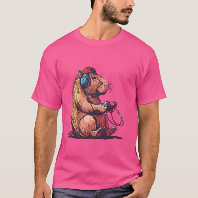Funny Capybara Playing Video Games, Capybara Gamin T-Shirt (Front)