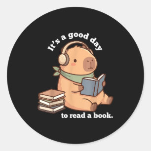 Funny capybara reading a book cute reading for boy classic round sticker