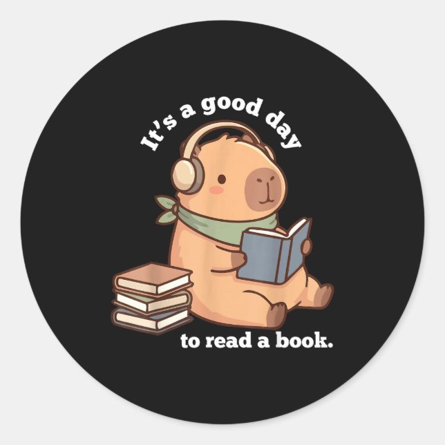 Funny capybara reading a book cute reading for boy classic round sticker (Front)