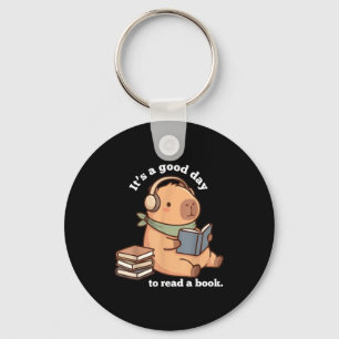 Funny capybara reading a book cute reading for boy key ring