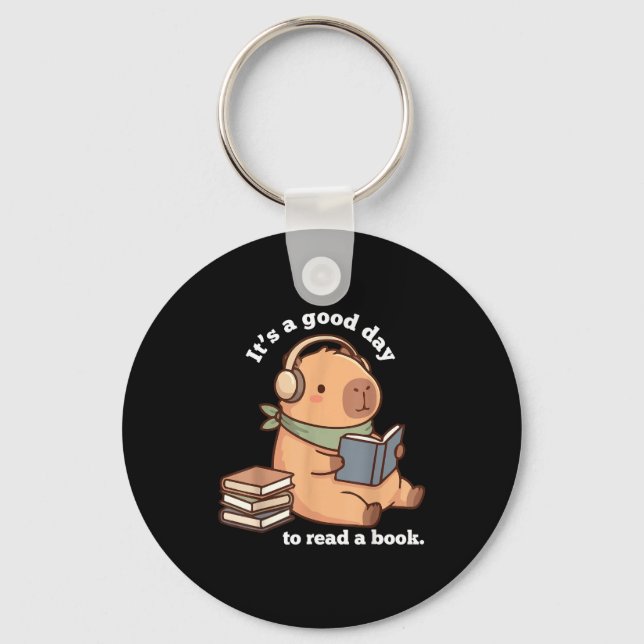 Funny capybara reading a book cute reading for boy key ring (Front)