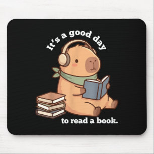 Funny capybara reading a book cute reading for boy mouse mat