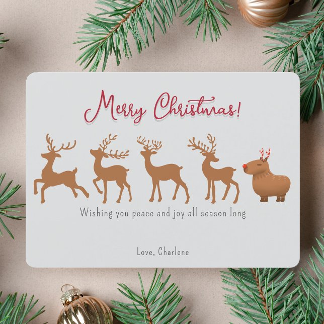 Funny Capybara Reindeer Christmas Cards (This hilarious capybara reindeer Christmas card is guaranteed to make you jolly.)