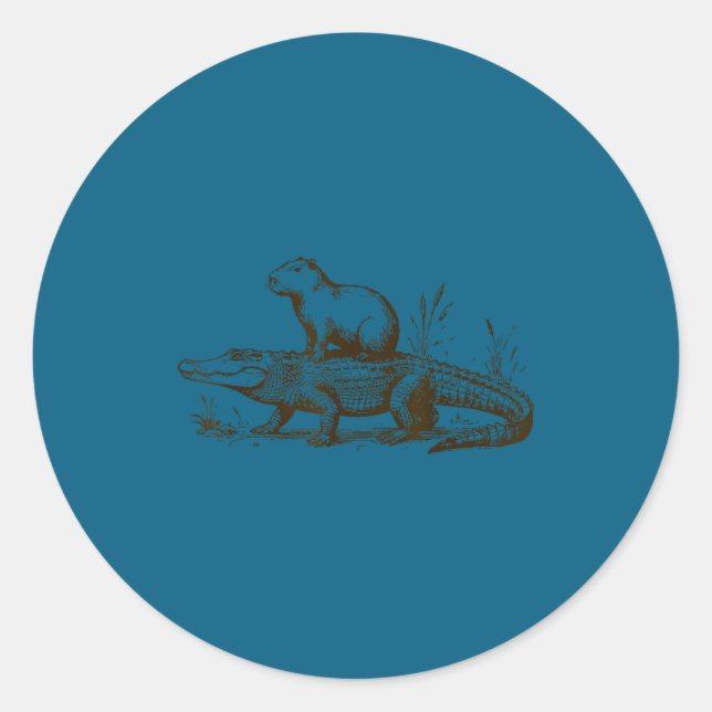 Funny Capybara Riding An Alligator Men Women Capyb Classic Round Sticker (Front)