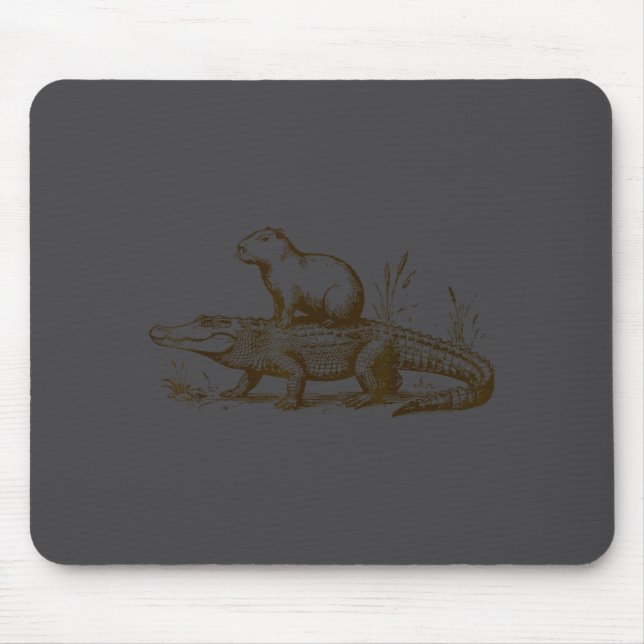 Funny Capybara Riding An Alligator Men Women Capyb Mouse Mat (Front)