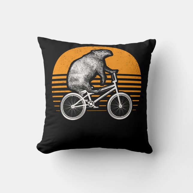 Funny Capybara Riding Bike Retro Capibara Bicycle Cushion (Front)