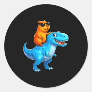 Funny Capybara Riding Dinosaur, Riding Dino, Capy  Classic Round Sticker