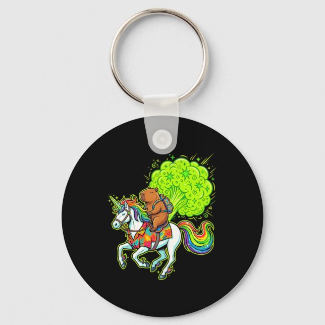Funny Capybara Riding Unicorn Tropical Magic Key Ring (Front)