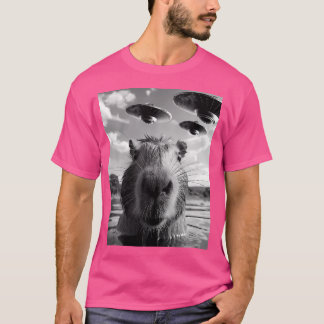 Funny Capybara Selfie With Alien Ufos T-Shirt