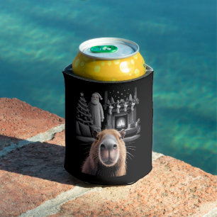 Funny Capybara Selfie with Santa Capy Xmas  Can Cooler