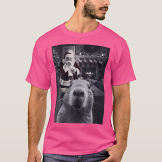 Funny Capybara Selfie With Santa Capy Xmas Rodent  T-Shirt
