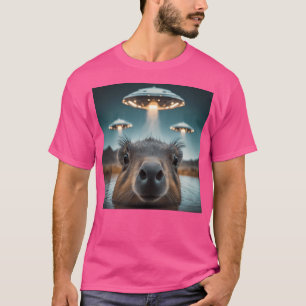 Funny Capybara Selfie With Ufos Weird T-Shirt