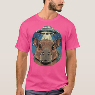 Funny Capybara Selfie With Ufos Weird T-Shirt