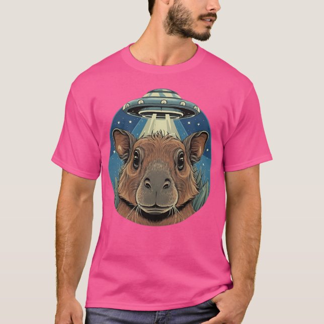 Funny Capybara Selfie With Ufos Weird T-Shirt (Front)