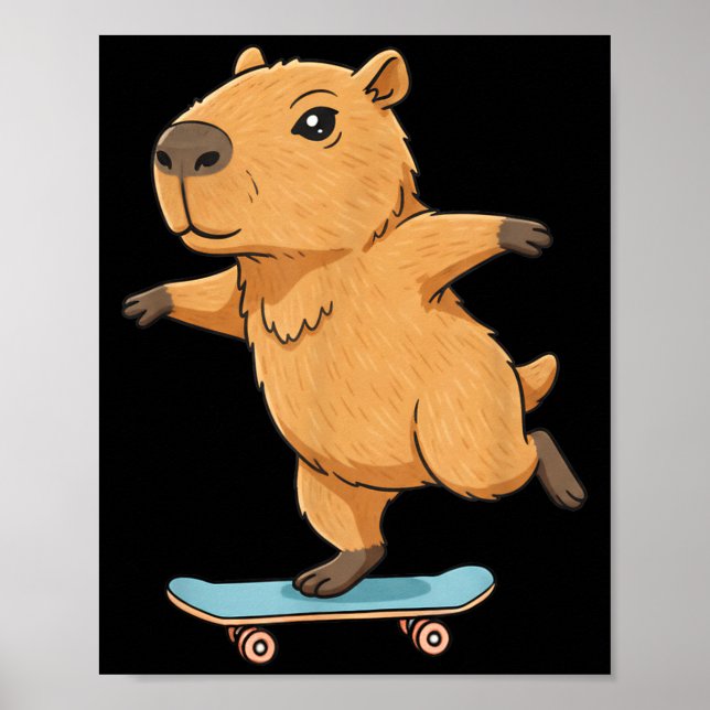 Funny Capybara Skater Skateboard Ballerina Zoo Boy Poster (Front)