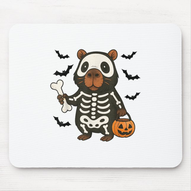 Funny Capybara Skeleton Pumpkin Halloween Costume  Mouse Mat (Front)