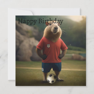 Funny Capybara Soccer Player, Flat Birthday Card