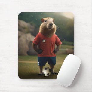 Funny Capybara Soccer Player, Mouse Mat