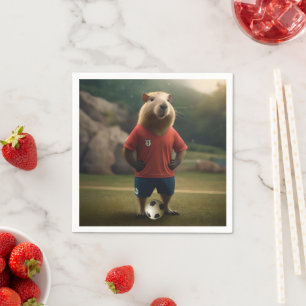 Funny Capybara Soccer Player, Napkin