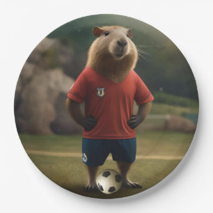 Funny Capybara Soccer Player, Paper Plate