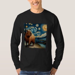 Funny Capybara Starry Night Vintage Art Animals Ad T-Shirt