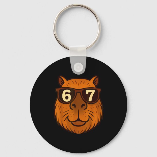 Funny Capybara Sungles 67 Six Seven Meme  Key Ring (Front)
