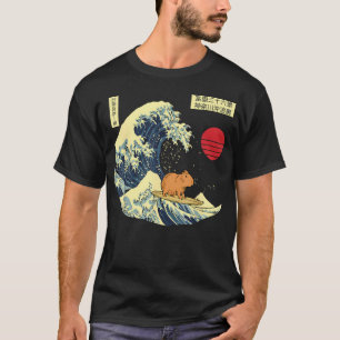 Funny Capybara Surf Japanese Great Wave Kanagawa T-Shirt