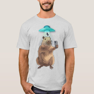 Funny  Capybara Take Selfie with Aliens UFOs  T-Shirt