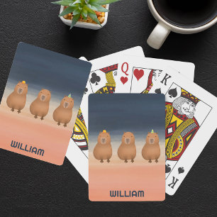 Funny Capybara Triplet Personalised Playing Cards