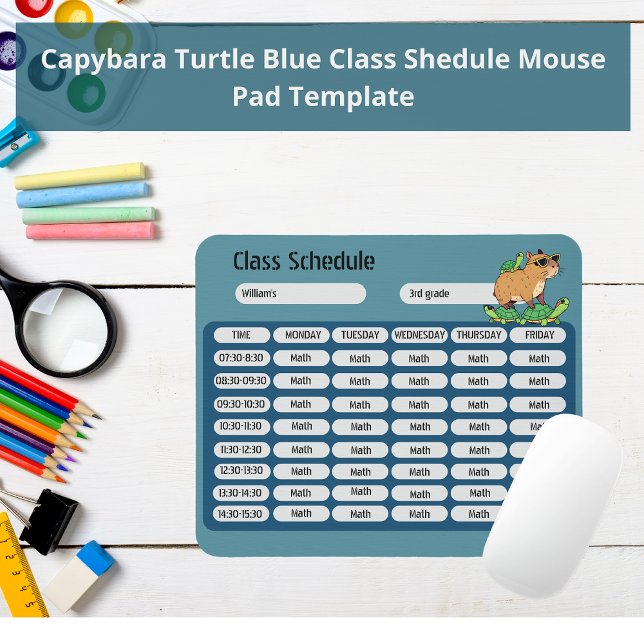 Funny Capybara Turtle Class Schedule Mouse Mat (Creator Uploaded)