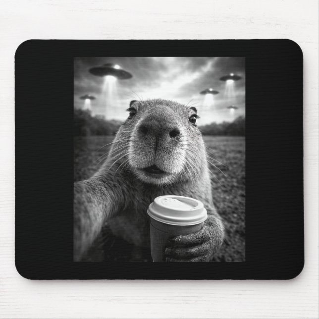 Funny capybara ufo selfie alien meme  mouse mat (Front)