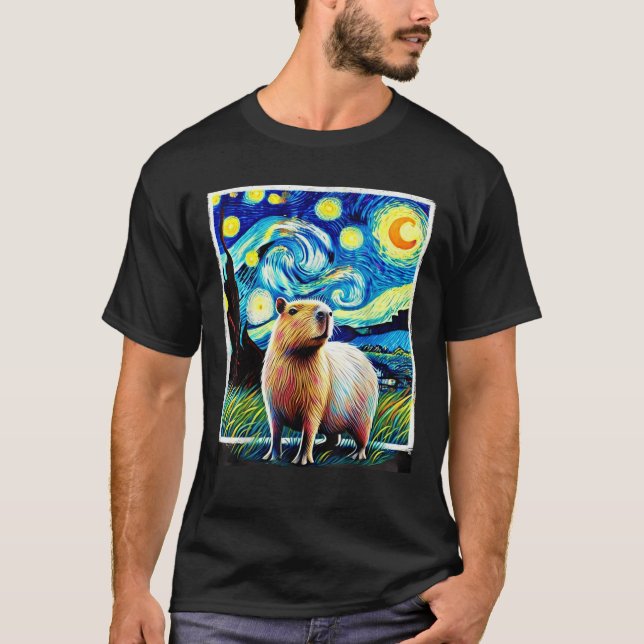 Funny Capybara Van Gogh Style Starry Night Light M T-Shirt (Front)